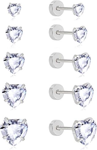 Flat Back Earrings for Women, Hypoallergenic 14K Gold Plated Cartilage Earring Tragus Helix Small Surgical Stainless Steel Screw Back Earrings CZ/Ball/Pearl/Dot/Heart/Cross/Butterfly in Saudi Arabia