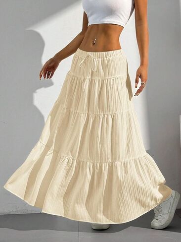 Women Long Skirts 2025 Summer Casual Solid Pleated Bow Ribbon Low Waisted Skirt Casual Beach Vacation Short Skirt in Saudi Arabia