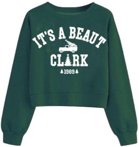 Christmas Cropped Sweatshirts for Women It's A Beaut Clark Letter Sweatshirt Xmas Long Sleeve Crewneck Pullover in Kuwait