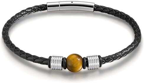 TRUMIUM Beaded Bracelets for Men Women Natural 10mm Tiger Eyes Mens Leather Bracelet Gemstone Jewelry for Him 7.5/8.3/9 Inch Length in Saudi Arabia