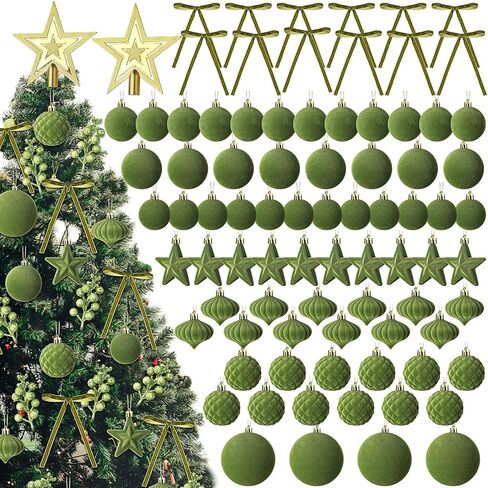 95 PCS Velvet Christmas Tree Decorations Set, 70 Assorted Velvet Flocked Ball Ornament 12 Velvet Bow 1 Top Star 12 Glitter Berry Stems for Xmas Holiday Tree Wreath(Wine Red, Brown, Khaki) in Kuwait