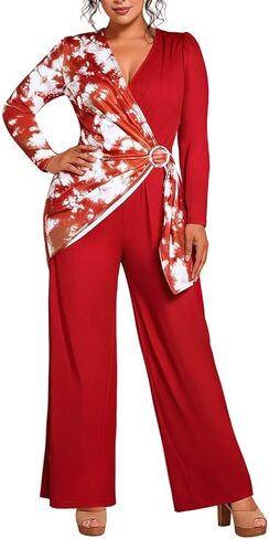 Wide Leg Jumpsuits for Women Dressy Long Sleeve Wrap V Neck Floral Print Jumpsuit Romper with Pockets in Saudi Arabia