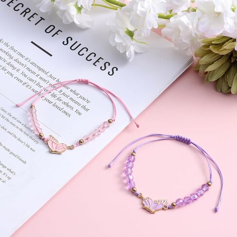 2 Pcs Best Friend Bracelet, Adjustable Strand Bff Bracelets, Butterfly Matching Bracelets for Couples,Handmade Charm Friendship Bracelet Jewelry Gifts for Women Couples Bestie(Pink Purple) in Saudi Arabia