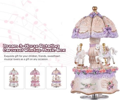 Yinhing صناديق موسيقية، صندوق موسيقى دوار مضيء، صندوق موسيقى خيول دوارة، صندوق موسيقى صديق للبيئة من مادة الراتنج للفتيات والنساء والأطفال الصغار والأخت والابنة والأم والحفيدة (أرجواني) in Kuwait