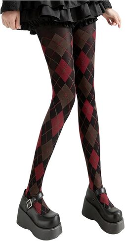 Milumia Women's Argyle Plaid Print Opaque Tights Vintage High Waist Stockings Pantyhose in Saudi Arabia