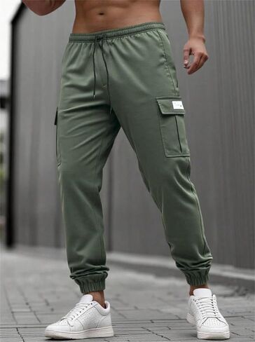 Men's Casual Cargo Pants Drawstring Joggers Tapered Trousers in Saudi Arabia