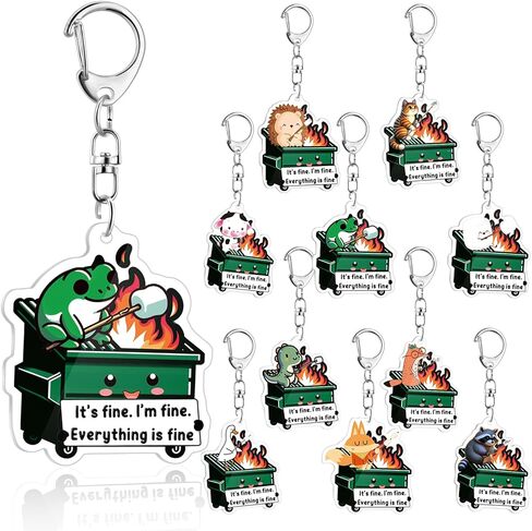 XunYee 30 Pcs Funny Dumpster Fire Response Team Appreciation Gifts Emotional Support Acrylic Animal Keychains for Coworker Nurse in Saudi Arabia