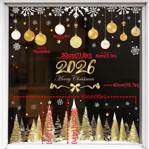 ملصقات نافذة عيد الميلاد الكبيرة، ديكورات نافذة عيد الميلاد، ملصقات نافذة عيد الميلاد قابلة لإعادة الاستخدام، ملصق نافذة مزدوج الجوانب لعيد الميلاد لمتجر زينة عيد الميلاد مع ندفة الثلج، شجرة، بولي كلوريد الفينيل الساكن in Kuwait
