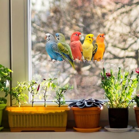 Vibrant Parrot Birds 2D Flat Electrostatic Window Stickers - Double-Sided Reusable PVC Matte | 9.8x15 Inch Irregular Shape | for Bedroom, Bathroom, Kitchen & Home Decor (No Residue) in Saudi Arabia