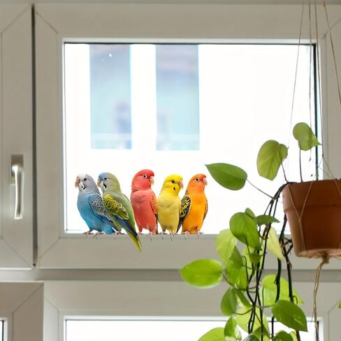 Vibrant Parrot Birds 2D Flat Electrostatic Window Stickers - Double-Sided Reusable PVC Matte | 9.8x15 Inch Irregular Shape | for Bedroom, Bathroom, Kitchen & Home Decor (No Residue) in Saudi Arabia