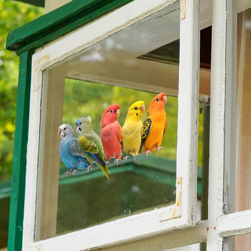 Vibrant Parrot Birds 2D Flat Electrostatic Window Stickers - Double-Sided Reusable PVC Matte | 9.8x15 Inch Irregular Shape | for Bedroom, Bathroom, Kitchen & Home Decor (No Residue) in Saudi Arabia