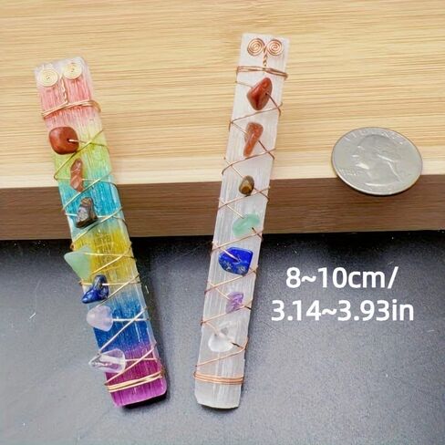 1pc 7 Chakra Selenite Stick, Natural Crystal Chip Tumble Stone Wand for Meditation, Charging, Clearing, Gift Yoga Decor in Saudi Arabia