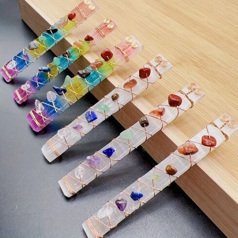 1pc 7 Chakra Selenite Stick, Natural Crystal Chip Tumble Stone Wand for Meditation, Charging, Clearing, Gift Yoga Decor in Saudi Arabia