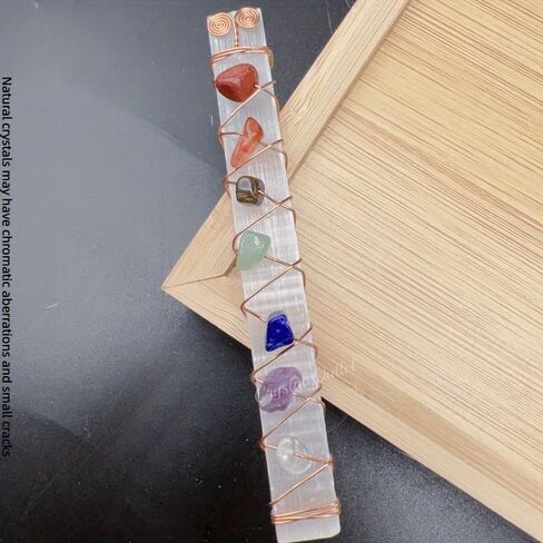 1pc 7 Chakra Selenite Stick, Natural Crystal Chip Tumble Stone Wand for Meditation, Charging, Clearing, Gift Yoga Decor in Saudi Arabia