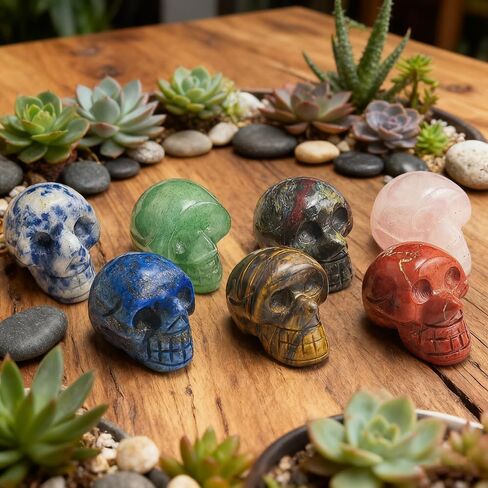 7pcs 1 inch Natural Crystals Skulls Mineral Gems Ghost Head Polished Carved Reiki Healing Gift Desktop Home Decor Stone Crafts Statues (Natural Crystal Skull- random7pcs) in Saudi Arabia