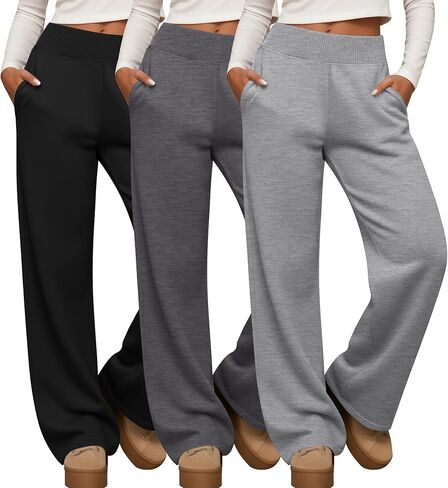 Neer 3 Pack سراويل يوجا نسائية واسعة الساق مع جيب مضلع خصر عريض لكبار السن فضفاض وناعم وخفيف الوزن بيجامة in Saudi Arabia