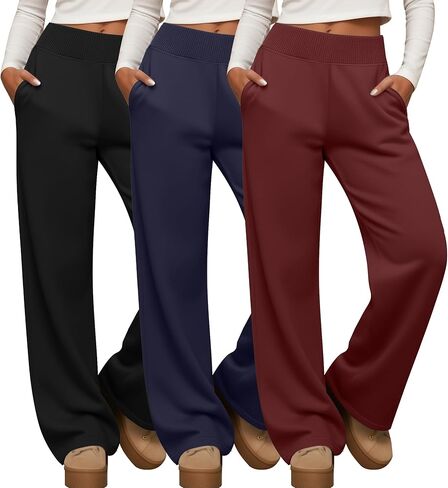 Neer 3 Pack سراويل يوجا نسائية واسعة الساق مع جيب مضلع خصر عريض لكبار السن فضفاض وناعم وخفيف الوزن بيجامة in Saudi Arabia