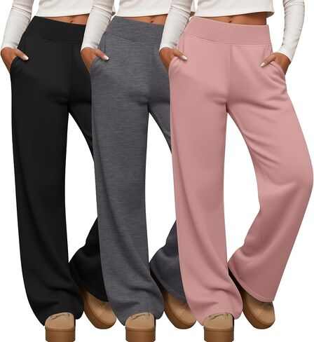 Neer 3 Pack سراويل يوجا نسائية واسعة الساق مع جيب مضلع خصر عريض لكبار السن فضفاض وناعم وخفيف الوزن بيجامة in Saudi Arabia