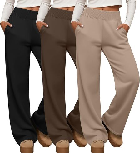 Neer 3 Pack سراويل يوجا نسائية واسعة الساق مع جيب مضلع خصر عريض لكبار السن فضفاض وناعم وخفيف الوزن بيجامة in Saudi Arabia
