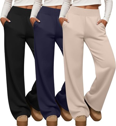 Neer 3 Pack سراويل يوجا نسائية واسعة الساق مع جيب مضلع خصر عريض لكبار السن فضفاض وناعم وخفيف الوزن بيجامة in Saudi Arabia