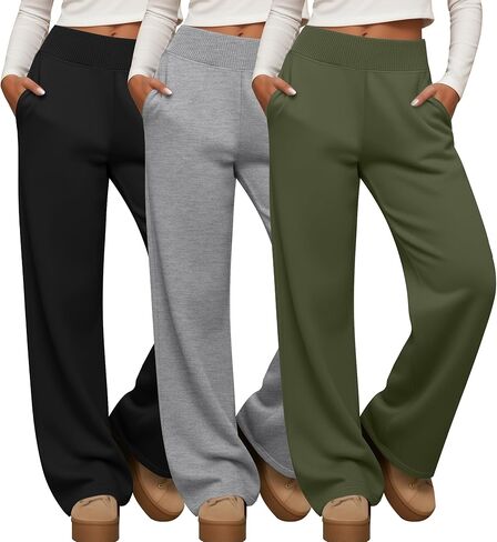 Neer 3 Pack سراويل يوجا نسائية واسعة الساق مع جيب مضلع خصر عريض لكبار السن فضفاض وناعم وخفيف الوزن بيجامة in Saudi Arabia