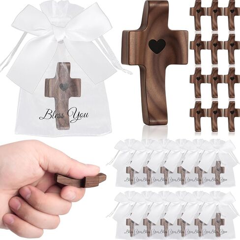 Cross My Heart Wooden Cross Fidget with Organza Bags, Small Pocket Crosses Christian Church Gifts, Inspirational Fingertip Stress Relief Toy Encouragement Gifts for Women Men Prayer (6 Sets) in Saudi Arabia