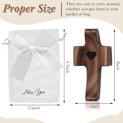 Cross My Heart Wooden Cross Fidget with Organza Bags, Small Pocket Crosses Christian Church Gifts, Inspirational Fingertip Stress Relief Toy Encouragement Gifts for Women Men Prayer (6 Sets) in Saudi Arabia