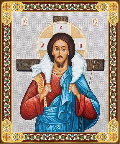 Needzo Small Christ Good Shepherd أيقونة خشبية مع تفاصيل رقائق ذهبية، صليب على الجانب الخلفي، 3 × 2.5 بوصة in Saudi Arabia