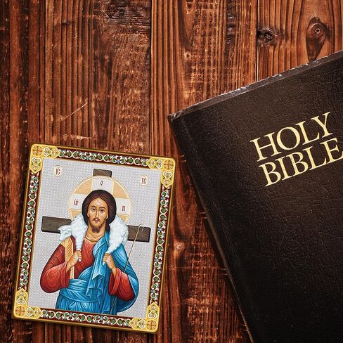 Needzo Small Christ Good Shepherd أيقونة خشبية مع تفاصيل رقائق ذهبية، صليب على الجانب الخلفي، 3 × 2.5 بوصة in Saudi Arabia