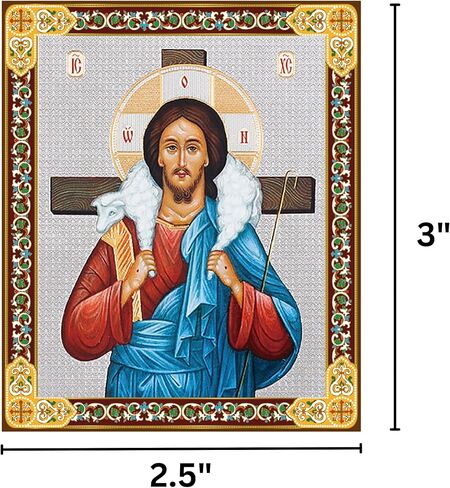 Needzo Small Christ Good Shepherd أيقونة خشبية مع تفاصيل رقائق ذهبية، صليب على الجانب الخلفي، 3 × 2.5 بوصة in Saudi Arabia