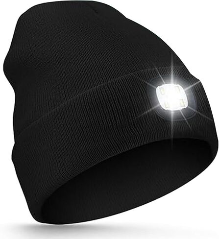 قبعة صغيرة LED للجنسين مع ضوء، قبعة مصباح أمامي قابلة لإعادة الشحن، قبعة صغيرة LED مع ضوء، قبعات شتوية دافئة محبوكة للجري والمشي لمسافات طويلة والتخييم، هدايا الشتاء للرجال والنساء والزوج in Kuwait