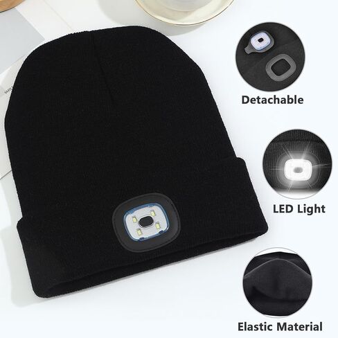قبعة صغيرة LED للجنسين مع ضوء، قبعة مصباح أمامي قابلة لإعادة الشحن، قبعة صغيرة LED مع ضوء، قبعات شتوية دافئة محبوكة للجري والمشي لمسافات طويلة والتخييم، هدايا الشتاء للرجال والنساء والزوج in Kuwait