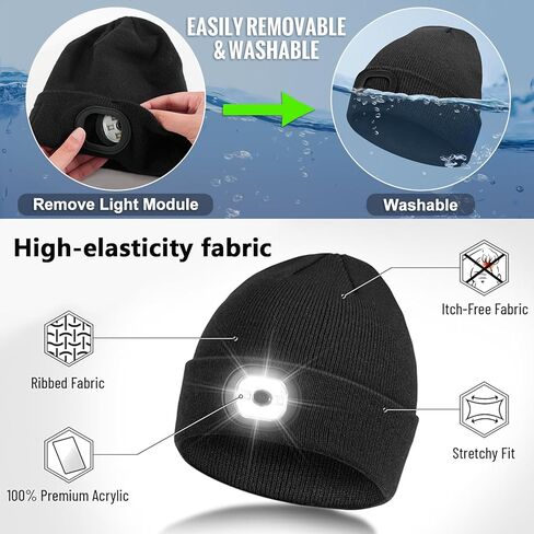 قبعة صغيرة LED للجنسين مع ضوء، قبعة مصباح أمامي قابلة لإعادة الشحن، قبعة صغيرة LED مع ضوء، قبعات شتوية دافئة محبوكة للجري والمشي لمسافات طويلة والتخييم، هدايا الشتاء للرجال والنساء والزوج in Kuwait