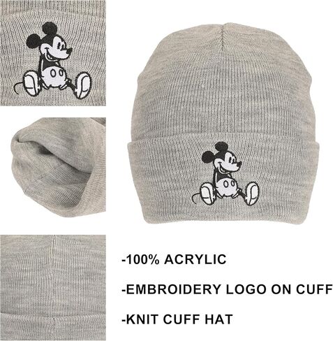 Mickey Mouse Embroidery Acrylic Knit Standard Cuff Beanie in Saudi Arabia