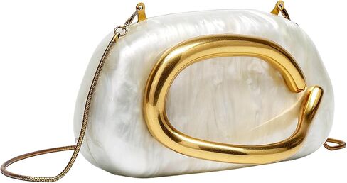 Women's Gold Purse with Removable Chain - Acrylic Evening Bag for Wedding, Party, Prom, Cocktail (Vintage Style Bag) in Saudi Arabia