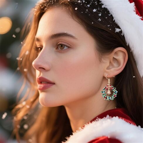 Christmas Wreath Bell Necklace Earrings Set for Women Sparkling Rhinestone Gold Silver Enamel Wreath Bell Necklace Drop Dangle Earrings Holiday Party Favors Festive Jewelry Gifts in Saudi Arabia