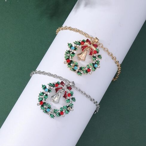 Christmas Wreath Bell Necklace Earrings Set for Women Sparkling Rhinestone Gold Silver Enamel Wreath Bell Necklace Drop Dangle Earrings Holiday Party Favors Festive Jewelry Gifts in Saudi Arabia