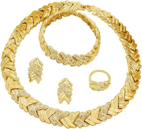 Fashion Crystal Jewelry Set Gold Plated Jewelry for Women Rhinestone Clear Crystal Necklace Earrings Accessories Gifts in Saudi Arabia