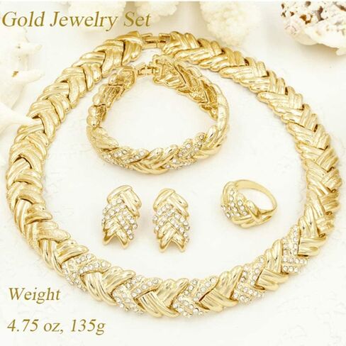 Fashion Crystal Jewelry Set Gold Plated Jewelry for Women Rhinestone Clear Crystal Necklace Earrings Accessories Gifts in Saudi Arabia