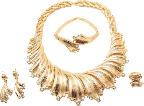 Fashion Crystal Jewelry Set Gold Plated Jewelry for Women Rhinestone Clear Crystal Necklace Earrings Accessories Gifts in Saudi Arabia