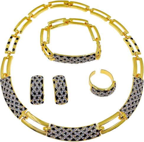 Fashion Crystal Jewelry Set Gold Plated Jewelry for Women Rhinestone Clear Crystal Necklace Earrings Accessories Gifts in Saudi Arabia