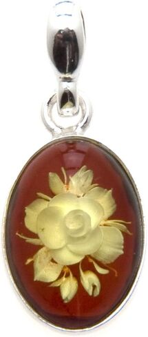 Ian and Valeri Co. Amber Sterling Silver Oval Small Cameo Carving Rose Pendant in Saudi Arabia