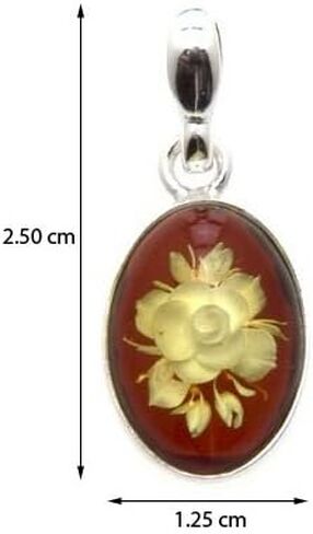 Ian and Valeri Co. Amber Sterling Silver Oval Small Cameo Carving Rose Pendant in Saudi Arabia