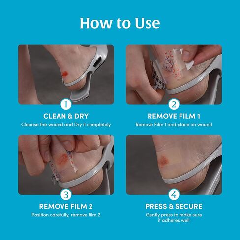 شريط H متوسط ​​- ضمادة غرواني مائي بحدود، تضميد جروح ذاتي اللصق، مقاوم للماء، رفيع للغاية، نوع الشريط للجروح البسيطة، 1.2 بوصة × 2.4 بوصة (9 أشرطة) in Kuwait