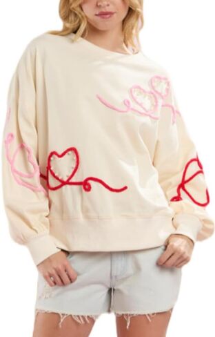 Womens Sequin Heart Sweatshirt Cute Cowboy Boots Crewneck Sweaters Sparkly Lips Oversized Long Sleeve Pullover Tops in Saudi Arabia