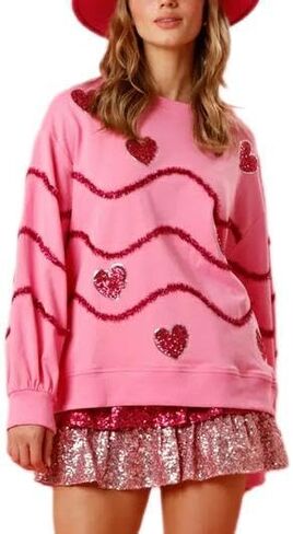 Womens Sequin Heart Sweatshirt Cute Cowboy Boots Crewneck Sweaters Sparkly Lips Oversized Long Sleeve Pullover Tops in Saudi Arabia