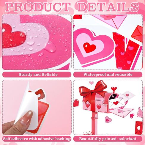 Ctosree 49 Pcs Valentine's Day Wall Stickers Valentine's Day Bulletin Board Decoration Heart Mailbox Letter Wall Decal Red Pink Envelope Cutout for Wedding Anniversary Classroom Home Romantic Decor in Saudi Arabia