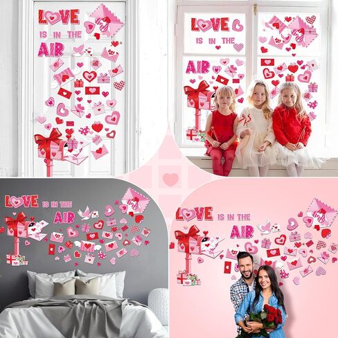 Ctosree 49 Pcs Valentine's Day Wall Stickers Valentine's Day Bulletin Board Decoration Heart Mailbox Letter Wall Decal Red Pink Envelope Cutout for Wedding Anniversary Classroom Home Romantic Decor in Saudi Arabia