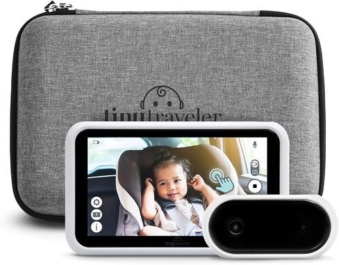 Tiny Traveler Baby Monitor Portable Baby Car Camera with Add-On Camera & Travel Kit, Night Vision HD 720p 5" Touchscreen, Battery Powered, Split-Screen, Travel Pouch Included - Black in Saudi Arabia