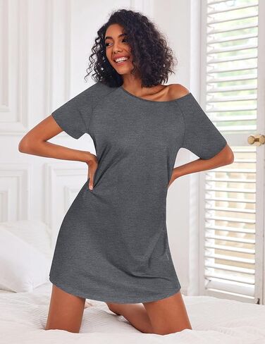 Ekouaer Nightgowns for Women Cotton Night Gown 3 Pack Sleep Shirts Short Sleeve Nightshirt Soft Sleepwear Nightdress Black/Navy Blue/All Grey Large in Saudi Arabia